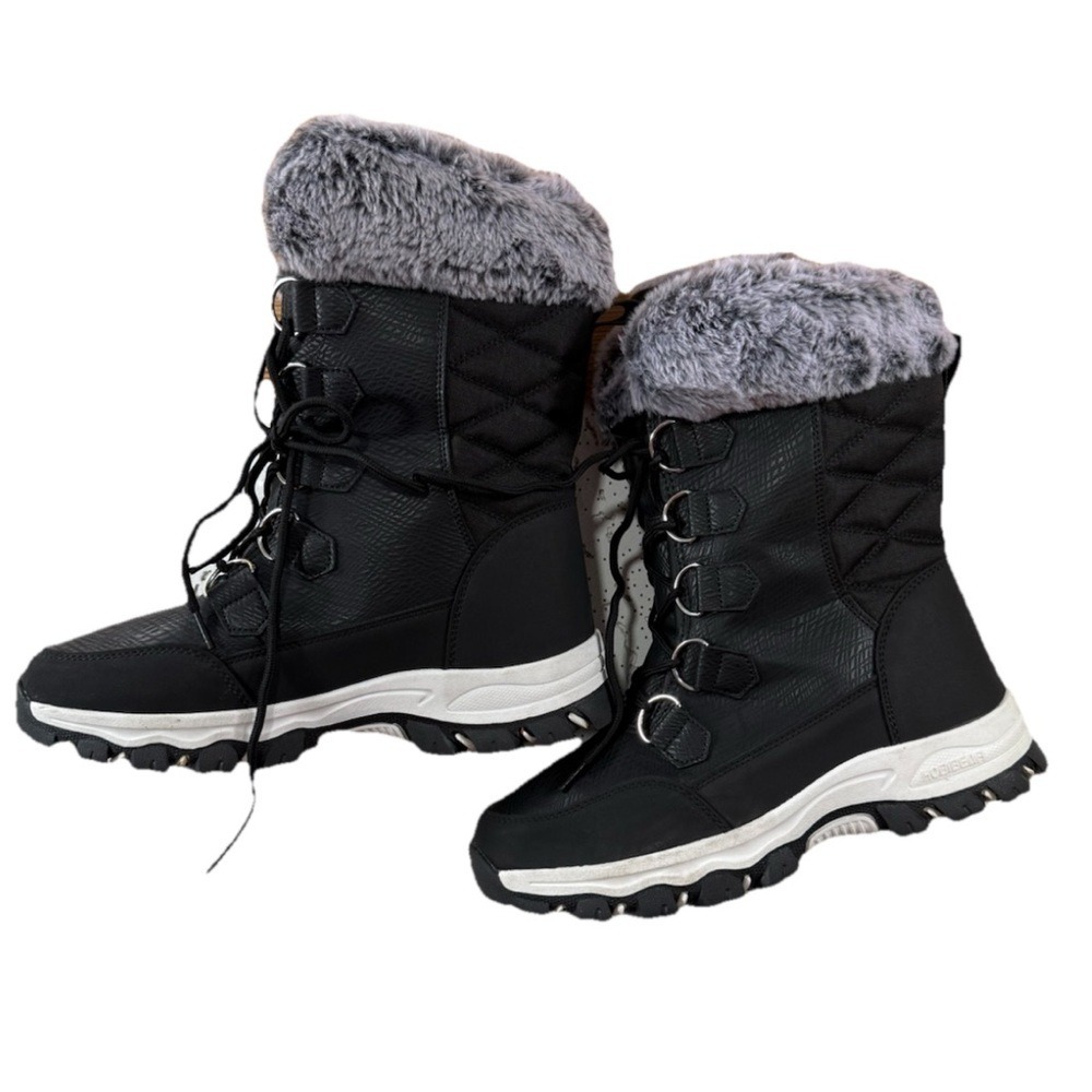Hobibear Black and Gray Women's Winter Water Proof Snow Boots with Faux Fur - Picture 4 of 14